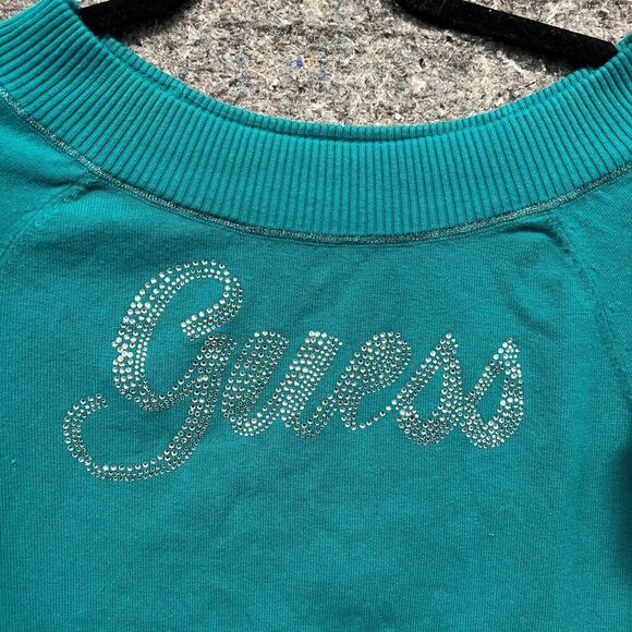 Guess Sweater Women M Blue Long Sleeve Diamonds Comfort Casual - Picture 3 of 10